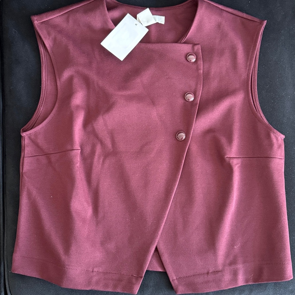 H&M Deep Burgundy Sleeveless Tank with Button Detail